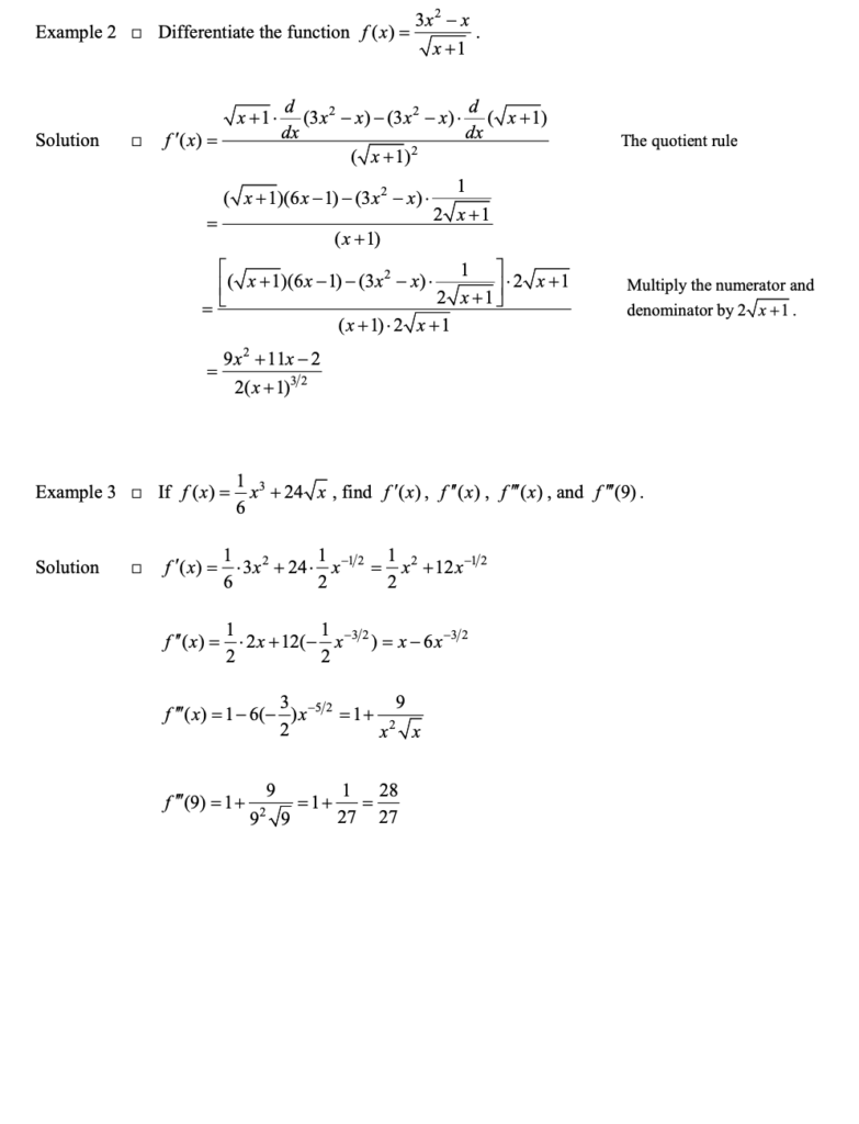 The Product and Quotient Rules, and Higher Derivatives